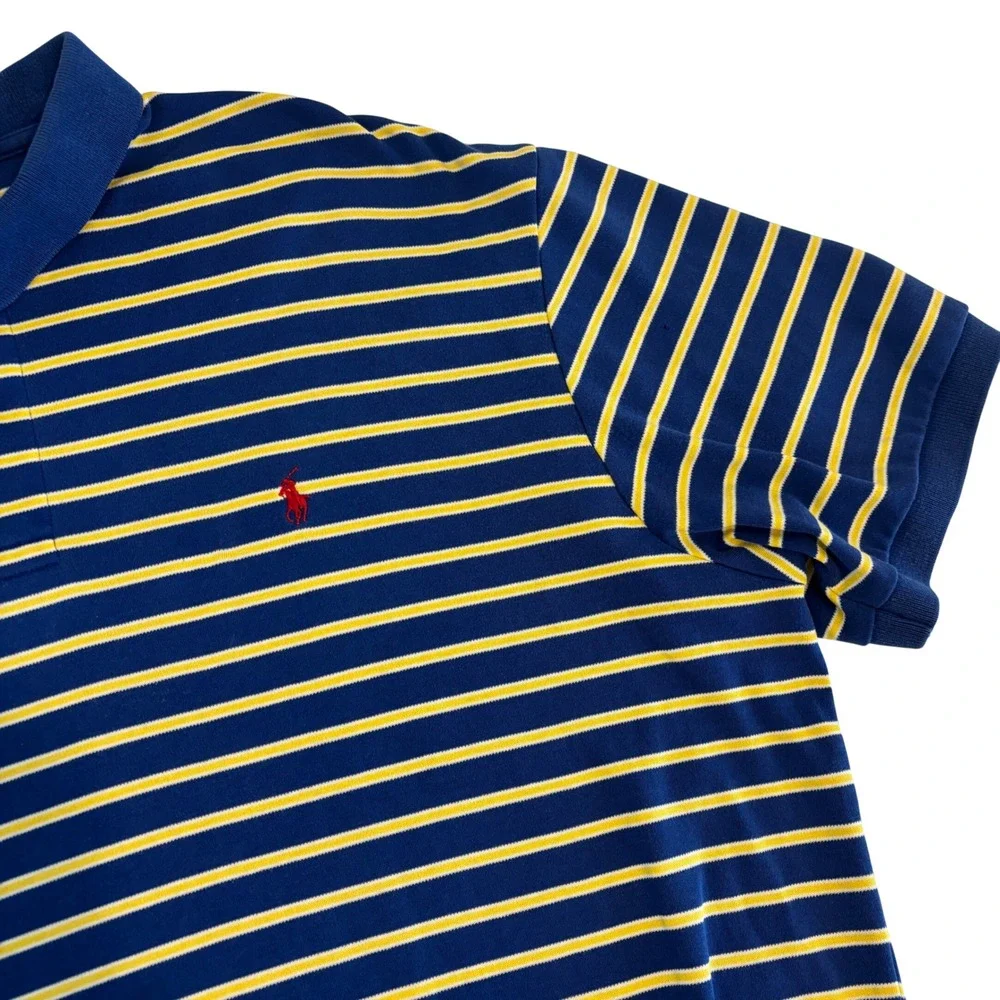 Polo Ralph Lauren Polo Shirt Mens XL Blue Yellow Striped Short Sleeve Pony Logo